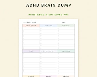 ADHD Brain Dump Worksheet | Printable Student Planner (Editable PDF)