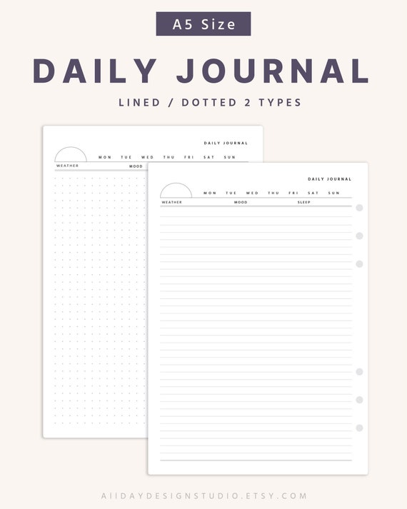 A5 Printable Daily Diary Journal Writing Journal Lined | Etsy