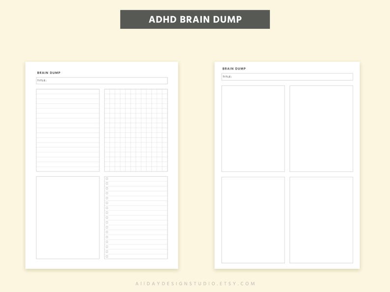Editable ADHD Brain Dump Printable designed as an overwhelm reset planner with executive function support and daily planning sheet layout in PDF format