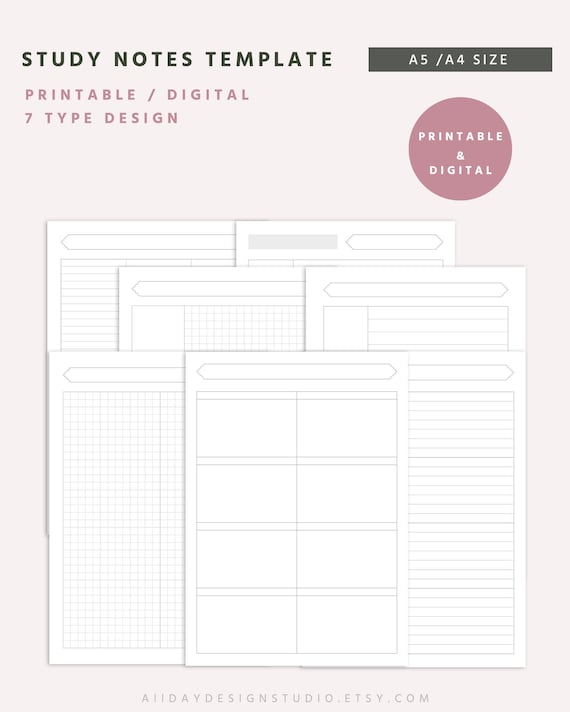 A5 A4 Printable Study Note Template Notes Taking Study Note - Etsy