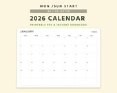 2026 Minimalist Landscape Calendar, Monthly Planner, A4 US Letter (Printable PDF)