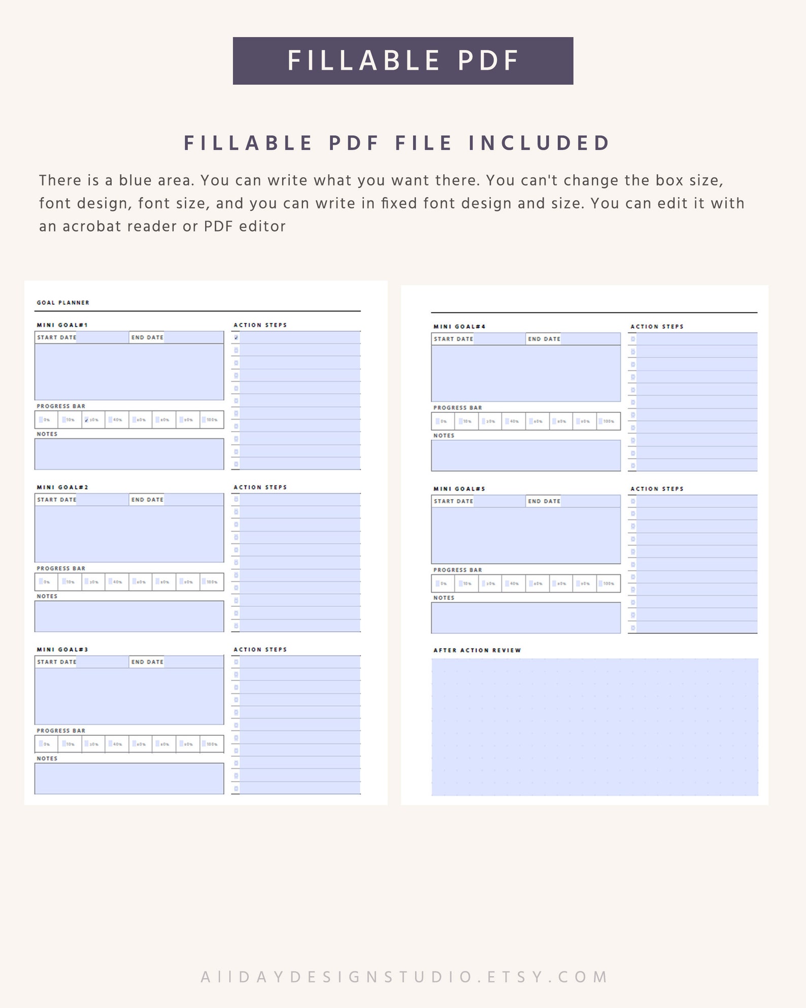 A5 Printable Goal Planner Template, Organizer Pages, Goal Tracker, Goal ...