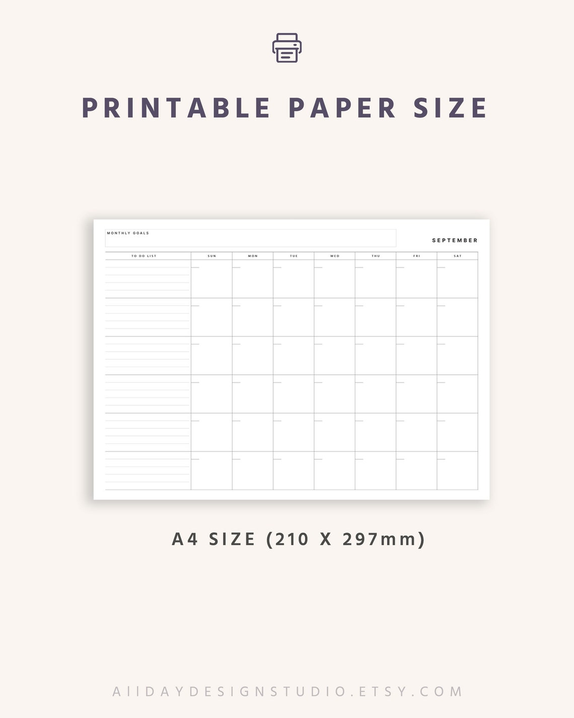 A4 Monthly Desk Planner Template, Undated Monthly Calendar Planner