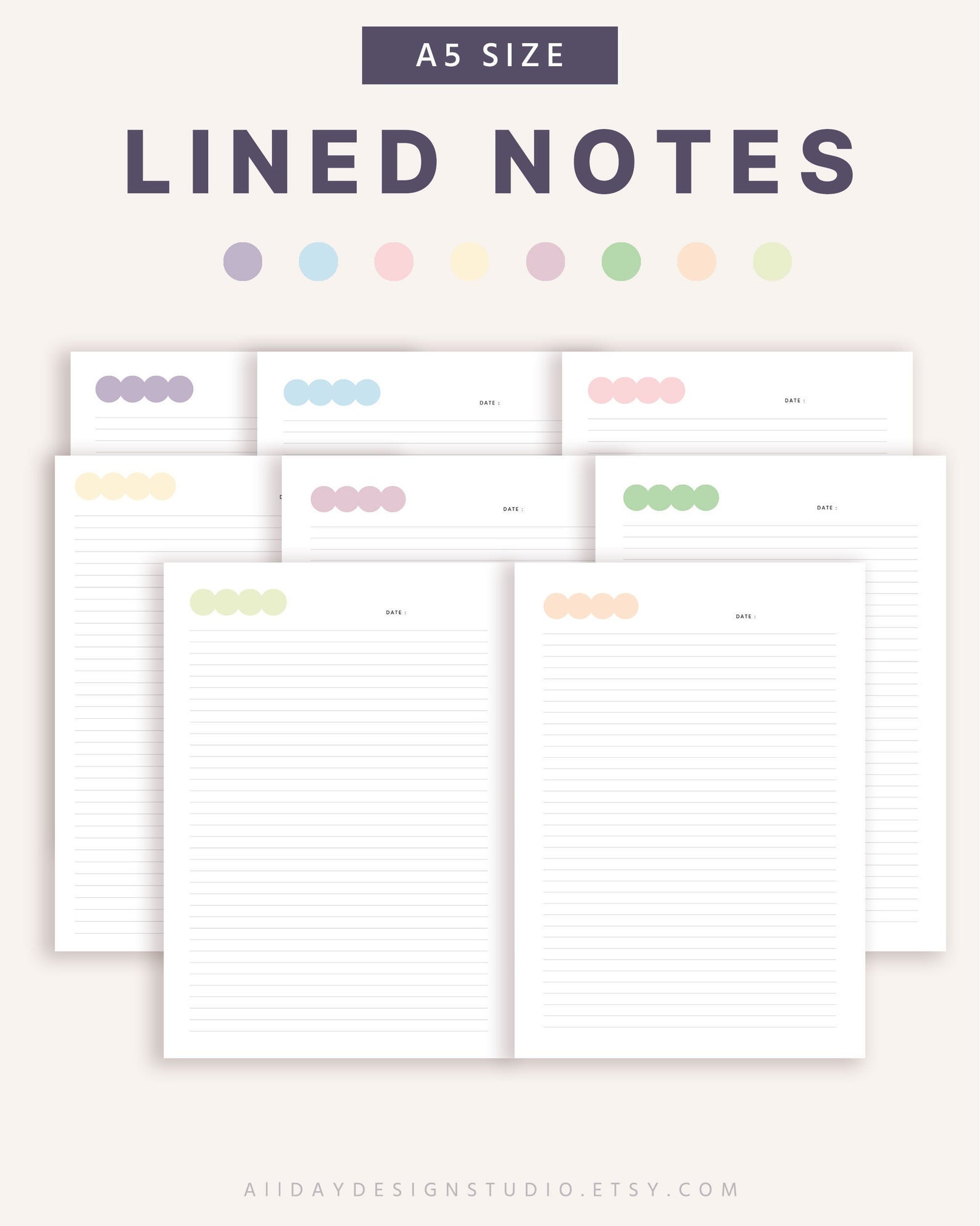a5 printable lined notes study note template simple lined etsy