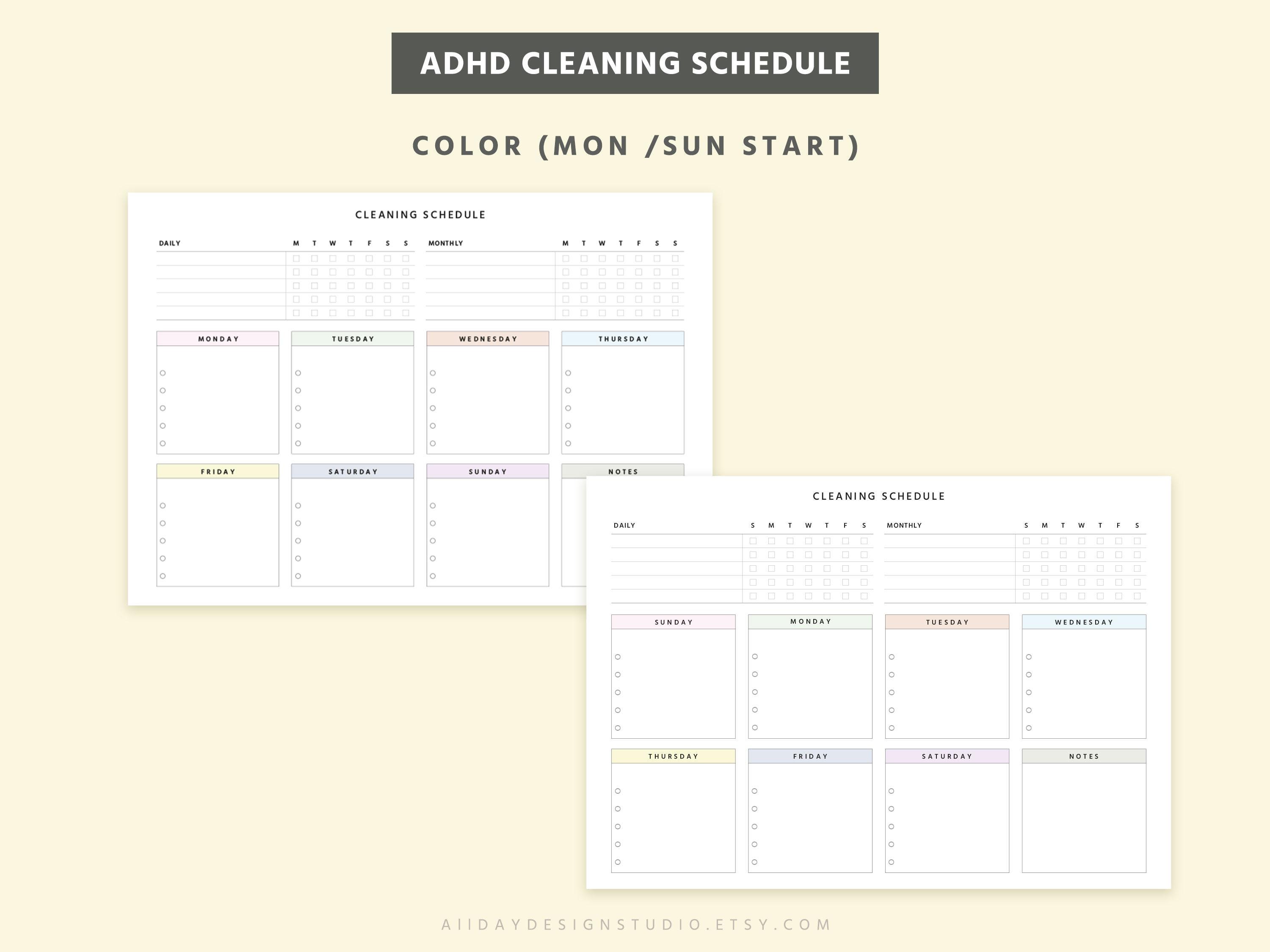ADHD Cleaning Schedule Printable & Editable PDF, Weekly Checklist ...