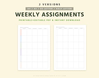 Weekly Assignment Tracker, Homework Planner for Students