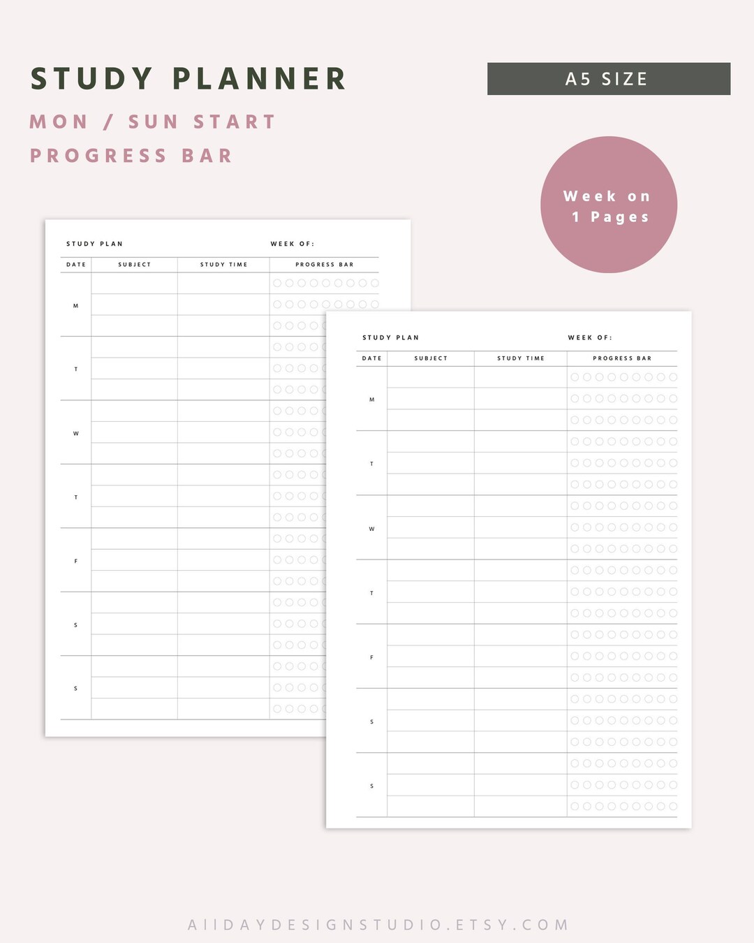 A5 Printable Student Planner, Student Weekly Plan, Undated Weekly ...