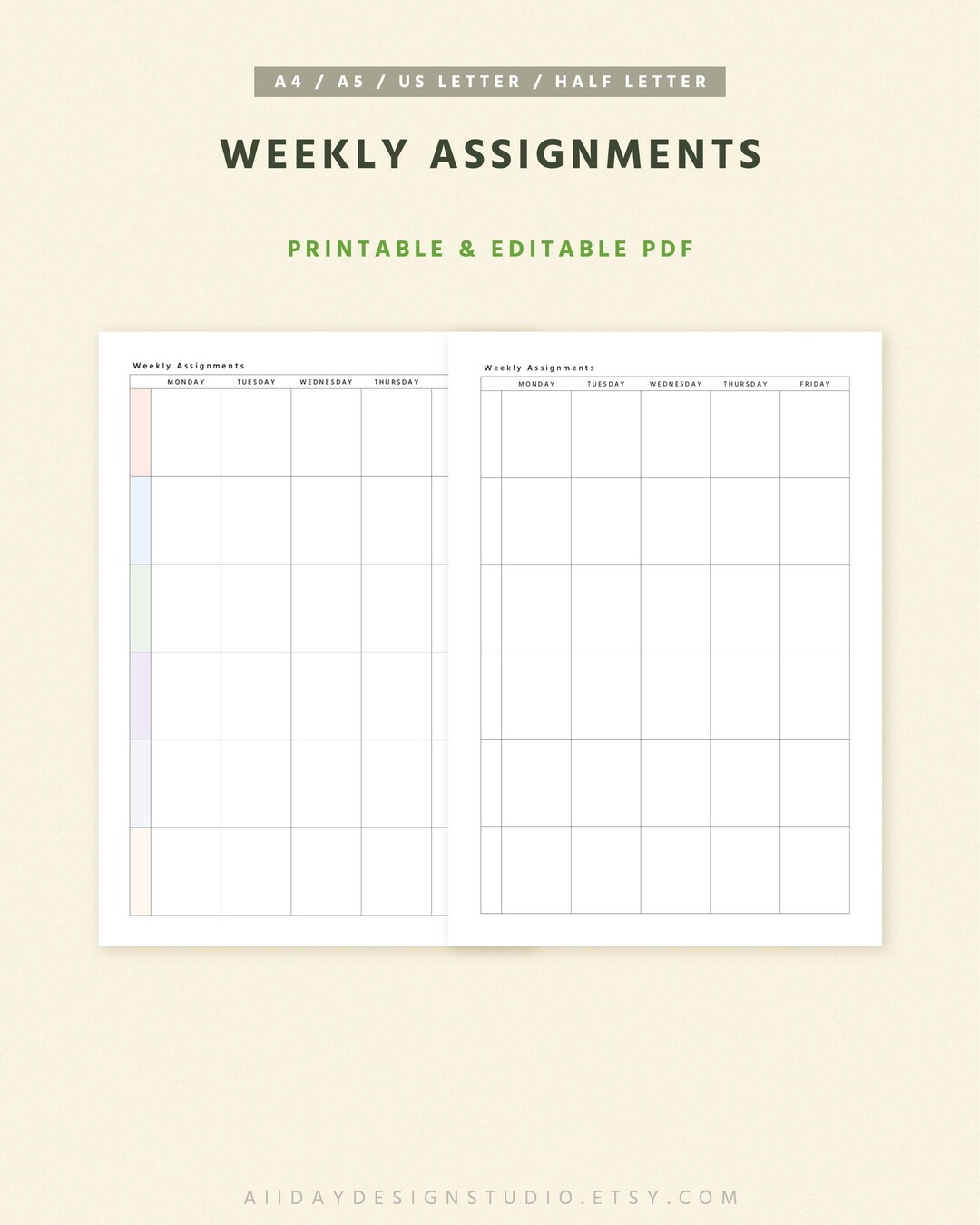 Weekly Assignment Tracker, Homework Planner, Student Planner Template ...