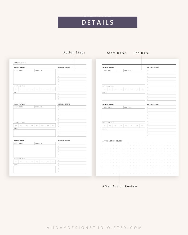 A5 Printable Goal Planner Template, Organizer Pages, Goal Tracker, Goal