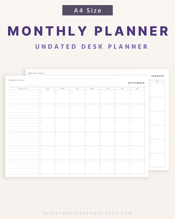 Modello di agenda mensile da scrivania A4, inserti di agenda