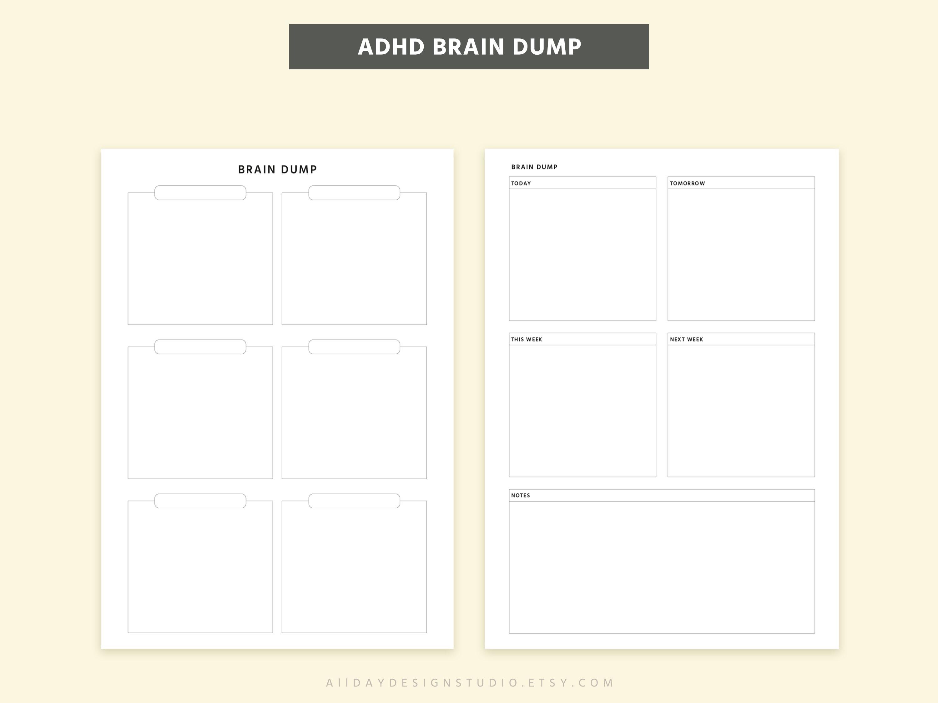 ADHD Brain Dump Printable, Focus Map Planner, Task Breakdown Worksheet ...