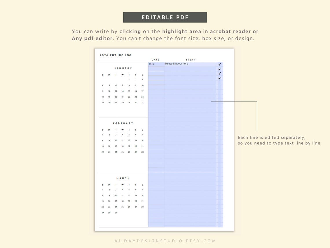2026 Future Log Printable, Year at a Glance Planning, Minimalist Bullet ...