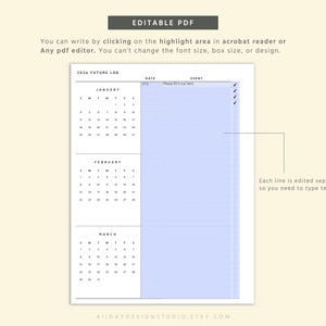2026 Future Log Printable, Year at a Glance Planning, Minimalist Bullet ...
