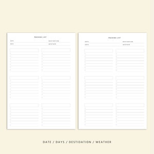 A5 Editable Travel Packing List Form, Travel Organizer for Vacation ...