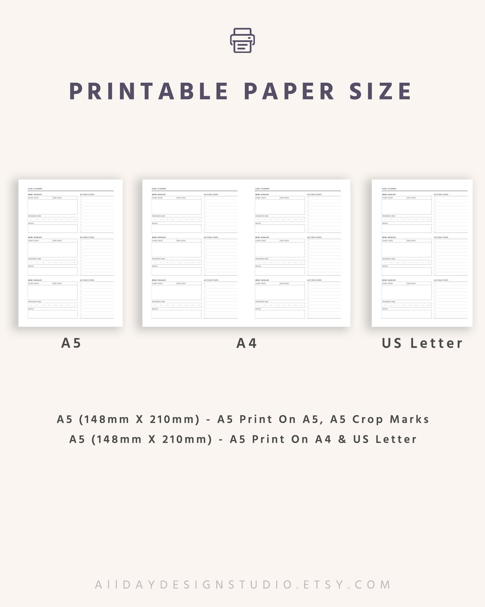 A5 Printable Goal Planner Template, Organizer Pages, Goal Tracker, Goal ...