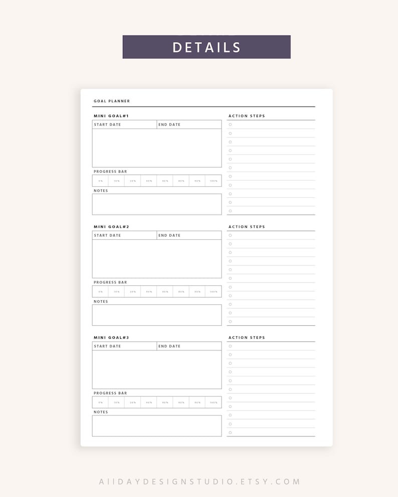 A5 Printable Goal Planner Template, Organizer Pages, Goal Tracker, Goal ...