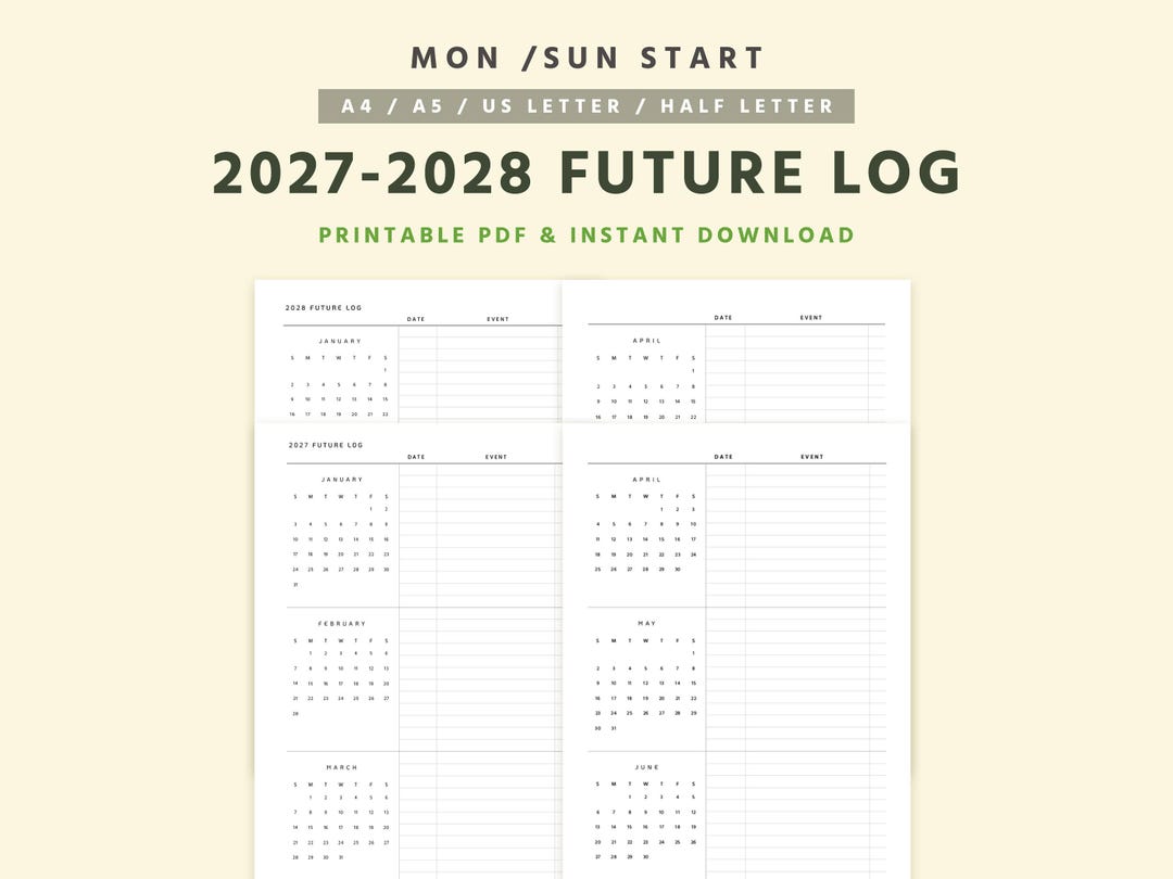 2027-2028 Future Log Printable, Yearly Overview Planner, Long Term ...