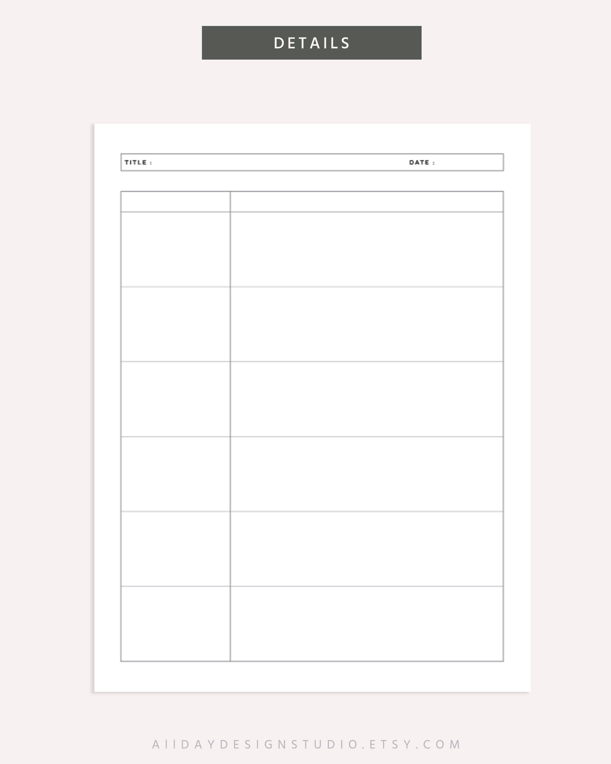 Study Notes Label Printable Study Note Template, Class Lined Notes, Grid Note for Student ...