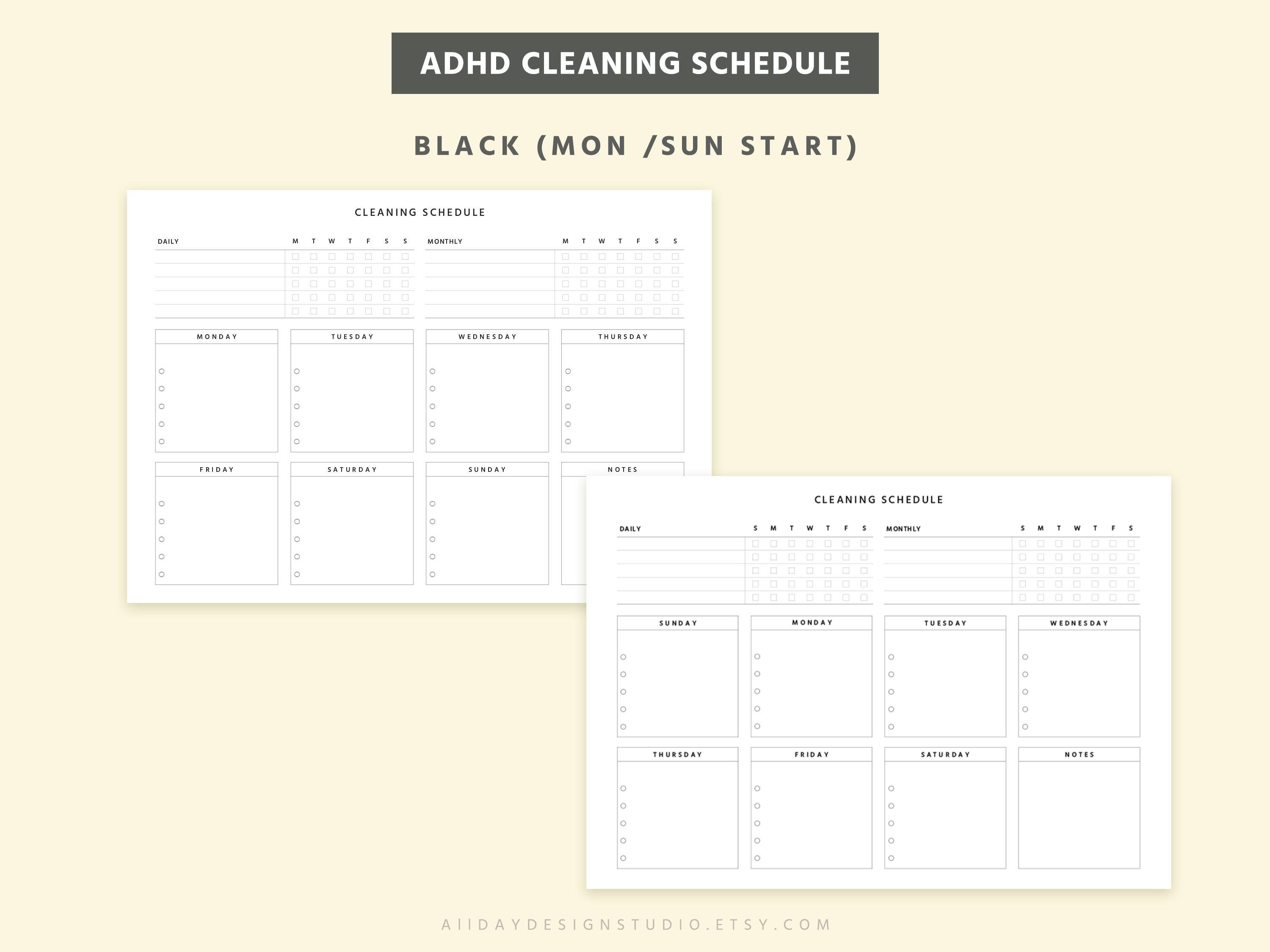 ADHD Cleaning Schedule Printable & Editable PDF, Weekly Checklist ...