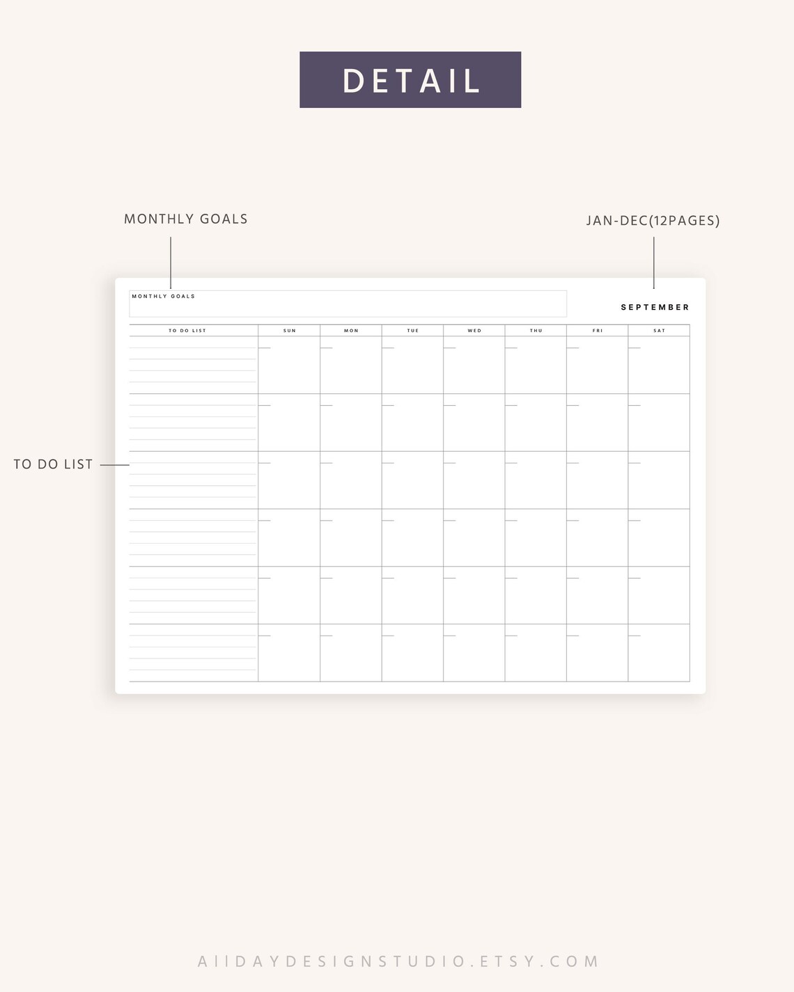 A4 Monthly Desk Planner Template, Undated Monthly Calendar Planner