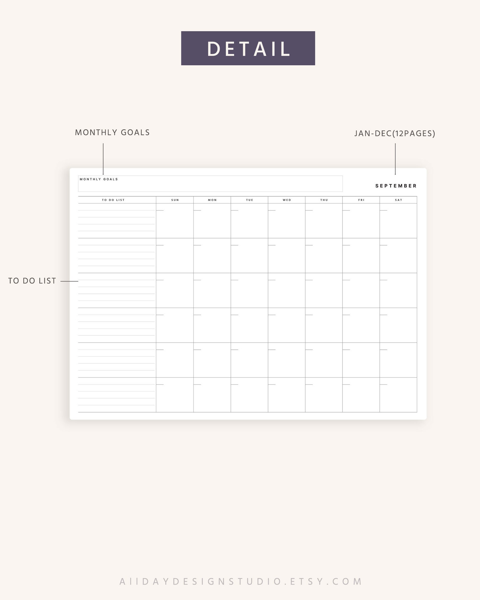 A4 Monthly Desk Planner Template, Undated Monthly Calendar Planner ...