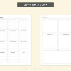 Editable ADHD Brain Dump Printable designed as an overwhelm reset planner with executive function support and daily planning sheet layout in PDF format