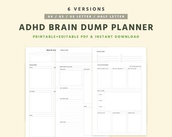 ADHD Brain Dump Printable, Focus Map Planner, Task Breakdown Worksheet, Organize Thoughts PDF