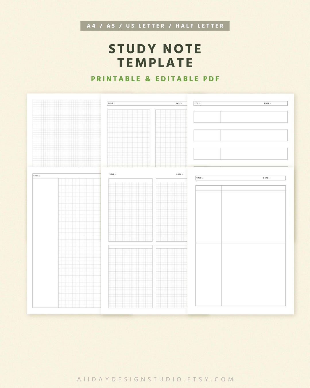 A5 Study Note Template, Simple Lecture Notes, Grid Paper for ADHD ...