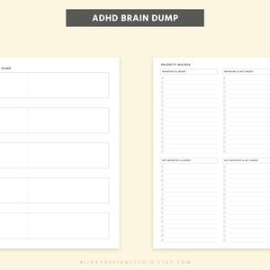 Editable ADHD Brain Dump Printable designed as an overwhelm reset planner with executive function support and daily planning sheet layout in PDF format