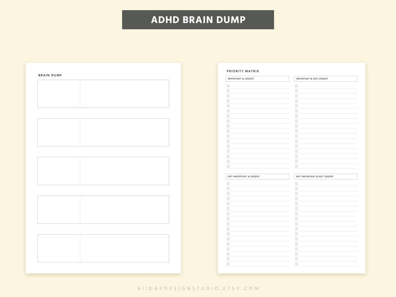 Editable ADHD Brain Dump Printable designed as an overwhelm reset planner with executive function support and daily planning sheet layout in PDF format