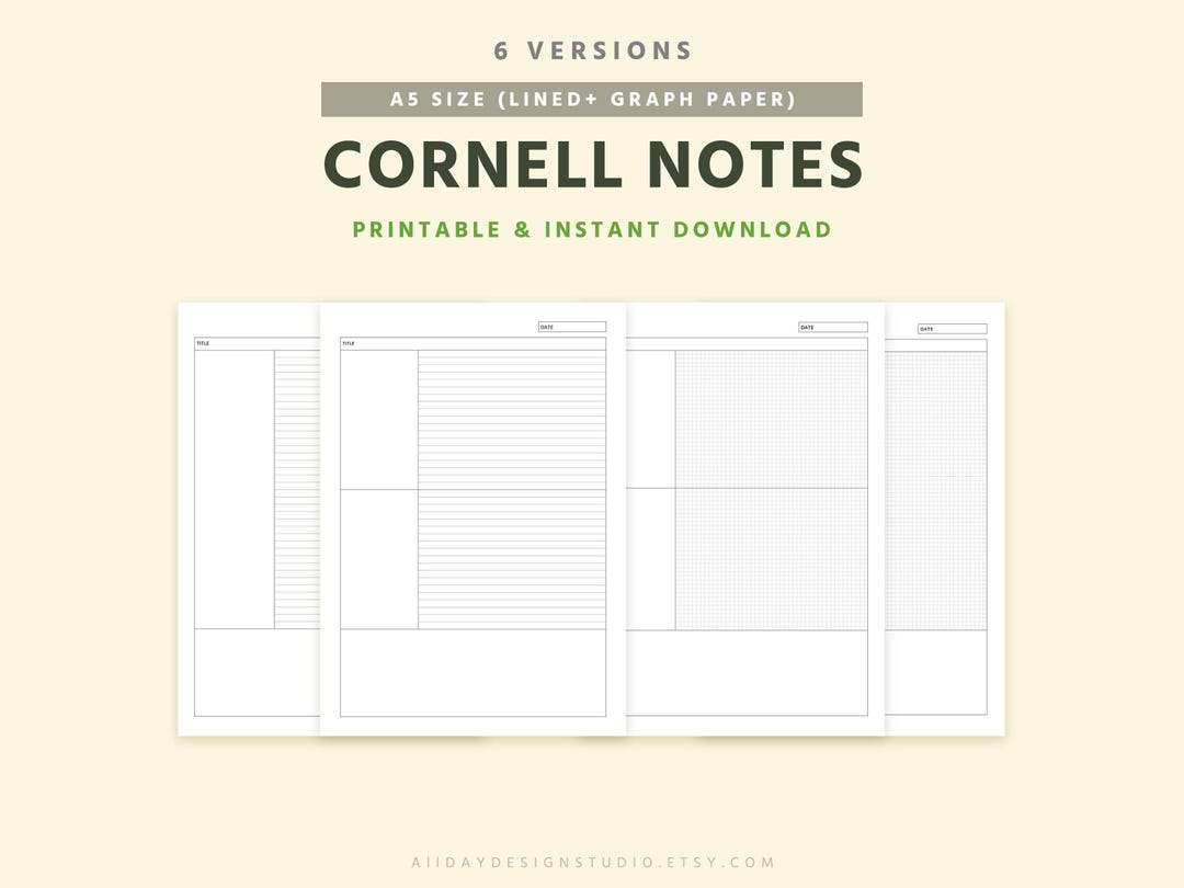 A5 Cornell Notes Template: Lined & Grid Study Notes (PDF) - Etsy