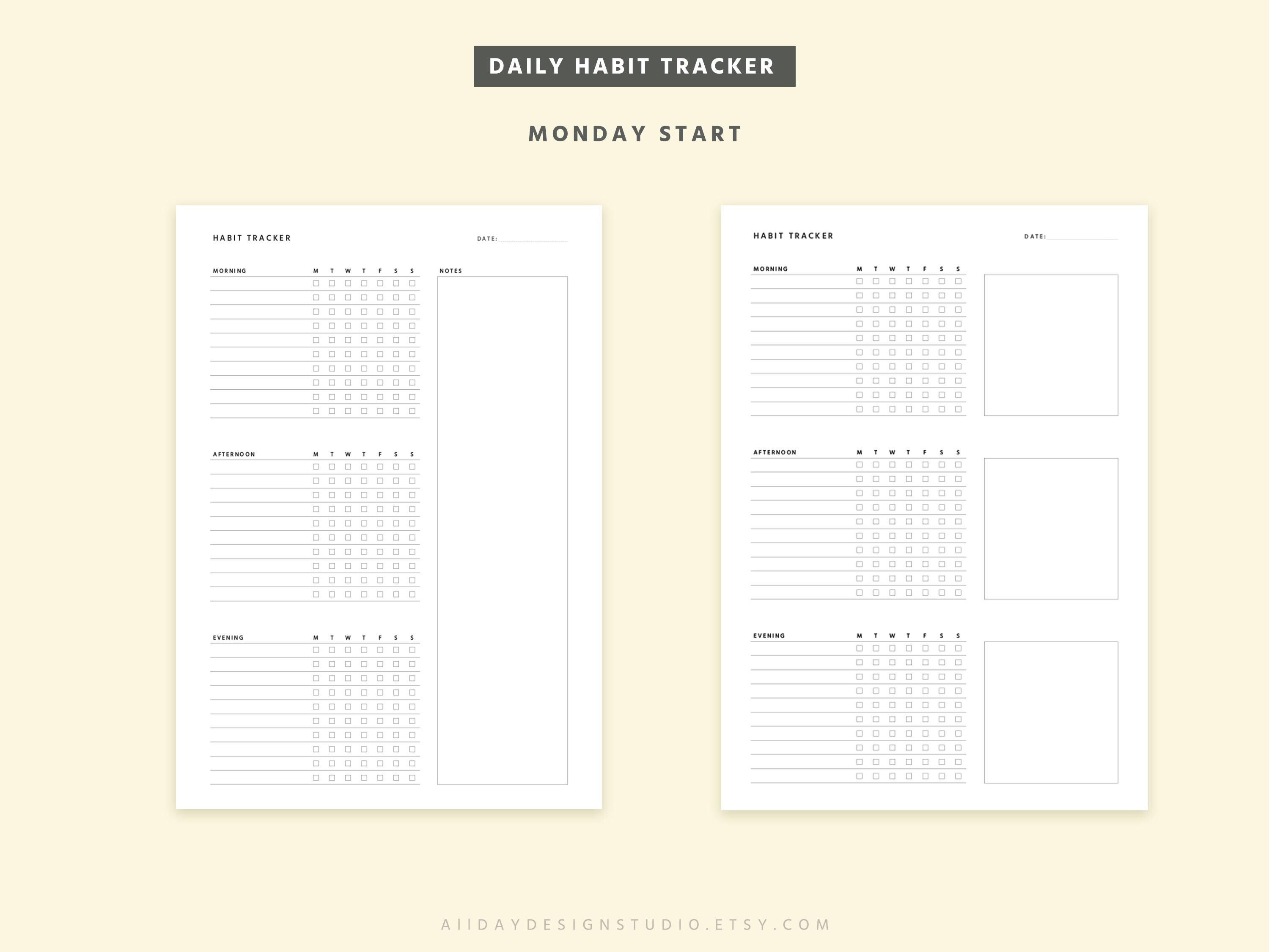 Daily Habit Tracker Printable, Routine Checklist, Fillable PDF (instant ...
