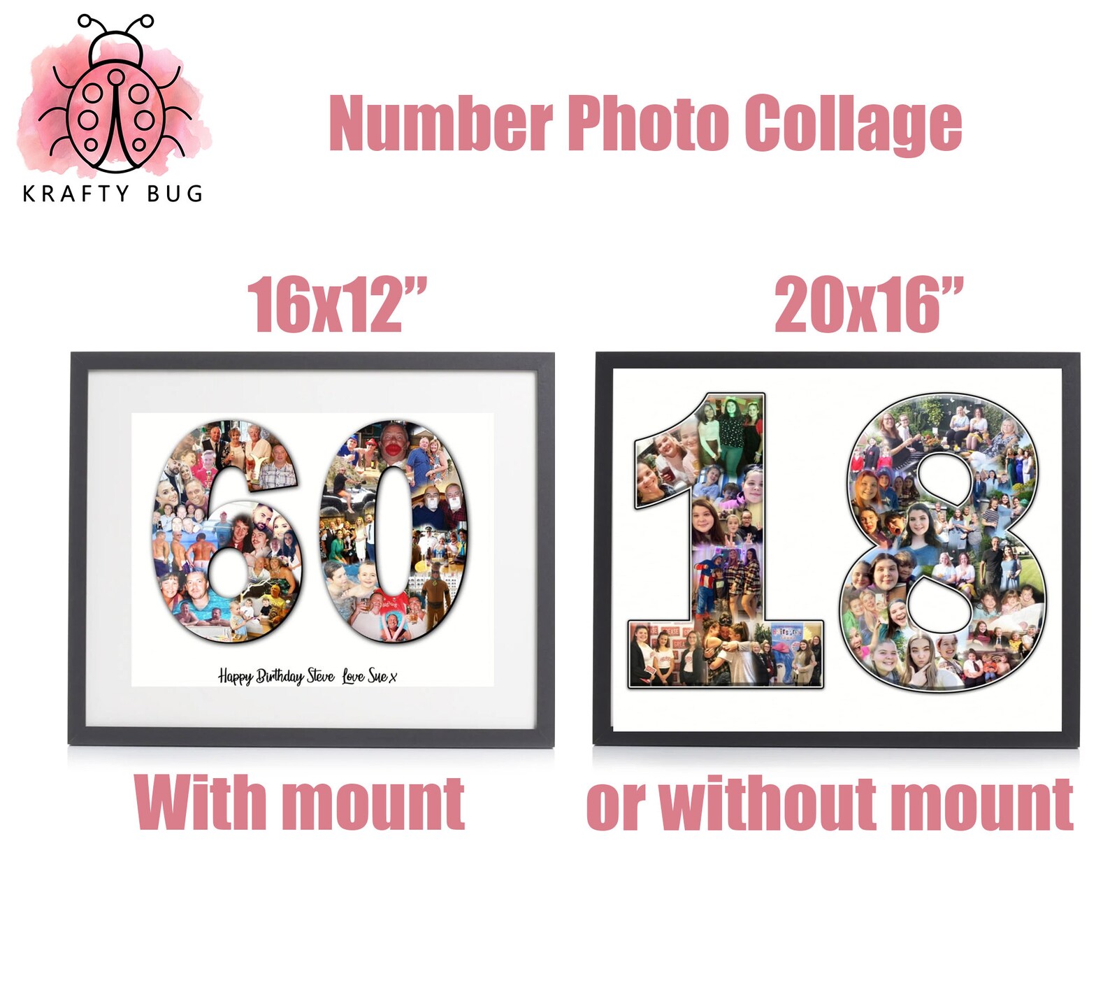 Number Personalised Photo Collage Print Birthday Etsy