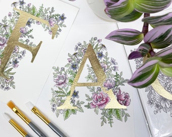 Gold Leaf Floral Letters