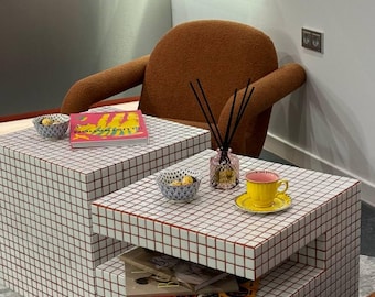 Designer Tile Table. Modern End Table. Bedside Stand. Coffee Table. Book Shelf.