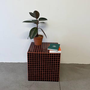 Handmade Tiled Furniture. Cube Side Table. Modern Shelf Organizer.