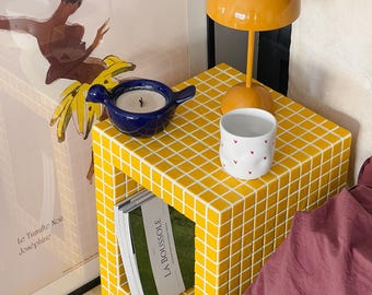 Prateleira de azulejos, cubo de azulejos feito à mão, móveis de design, mesa de centro, decoração para casa, mesa de cabeceira, prateleira de cabeceira.