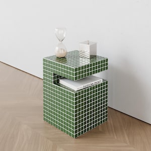 Side table. End table. Bedside table. Coffee table. Tiled table. Table made from recycled materials. Home decor. Designer furniture.