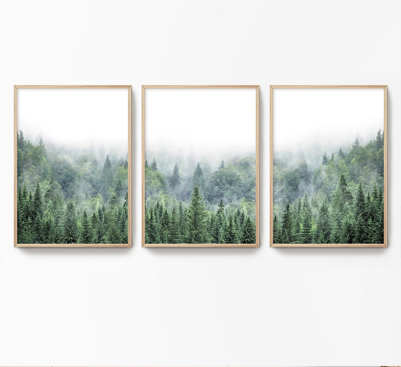 Green Forest Picture Set of 3 Forest Large Giclee Prints Pine Forest Poster Living Room Prints Landscape Set of 3 Trees Wall Art Photography 