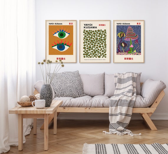 ブランドのギフト 3 of Set Kusama Yayoi Prints, Japanese Art, Wall Exhibition コレクション