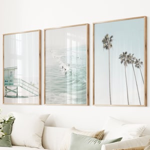 Set 3 Beach Poster Beach Wall Decor Large Beach Surf Photo California Palms Summer Photography Surf Poster Set Surfing Decor Lifeguard Print