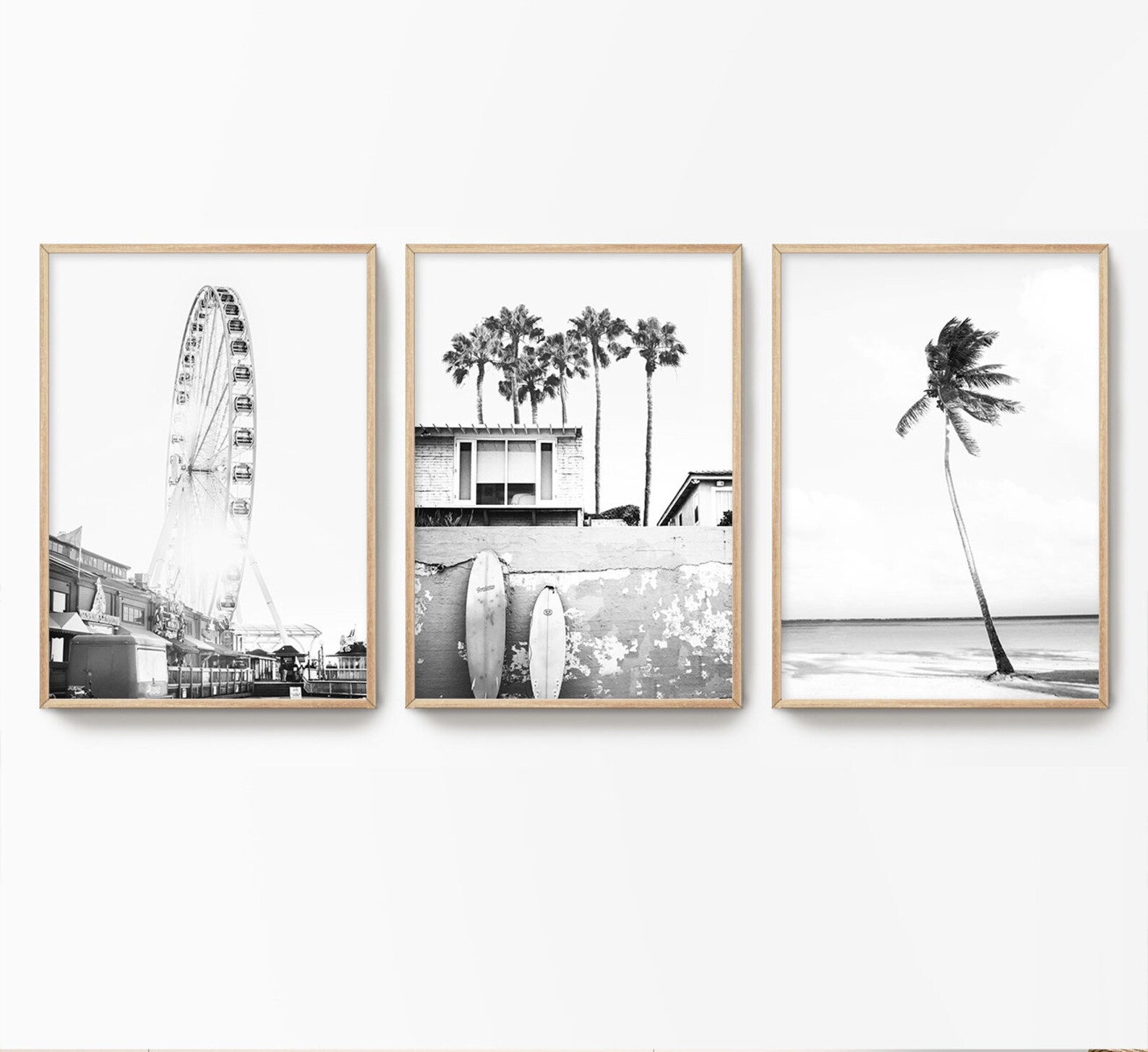 Black and White Beach Print Set Beach Life Print Large Surf Etsy