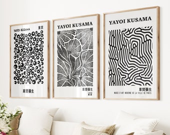 Yayoi Kusama Art Print Set: Black White Abstract Triptych