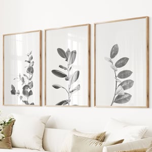 Botanical Art Prints: Black and White Leaf Photography, Set of 3
