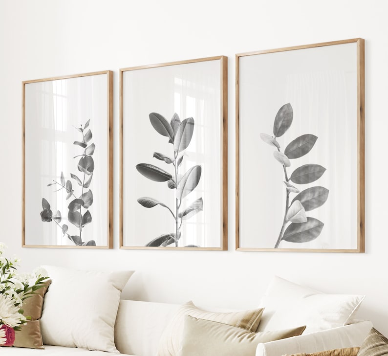 Botanical Art Prints: Black and White Leaf Photography, Set of 3 - Etsy