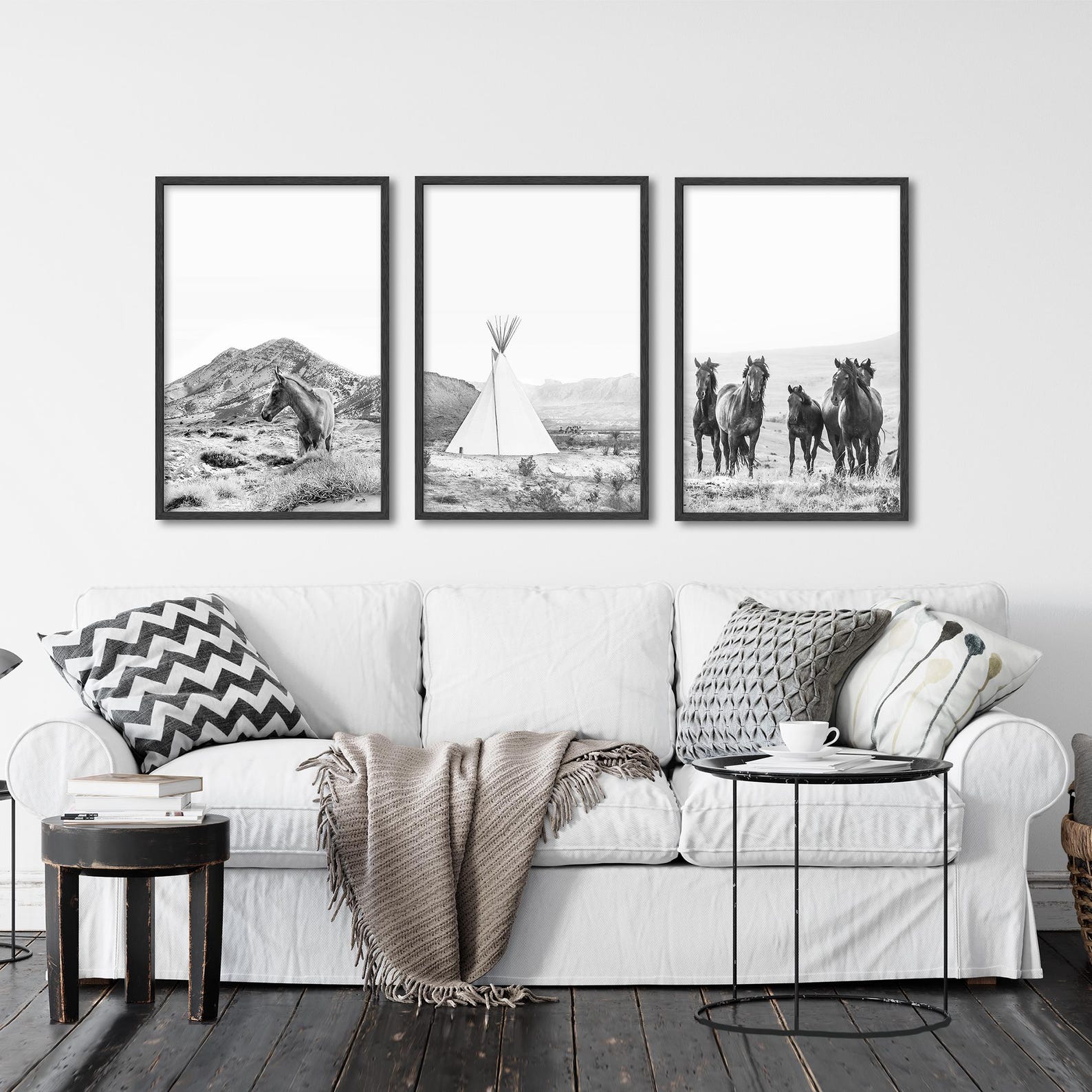 Black and White Wild Horse Photo Set: Utah Desert Art Prints - Etsy