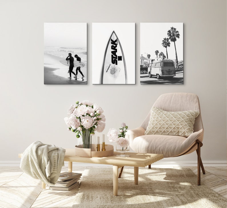 Black and White Surf Prints Set: Modern Coastal Wall Art - Etsy