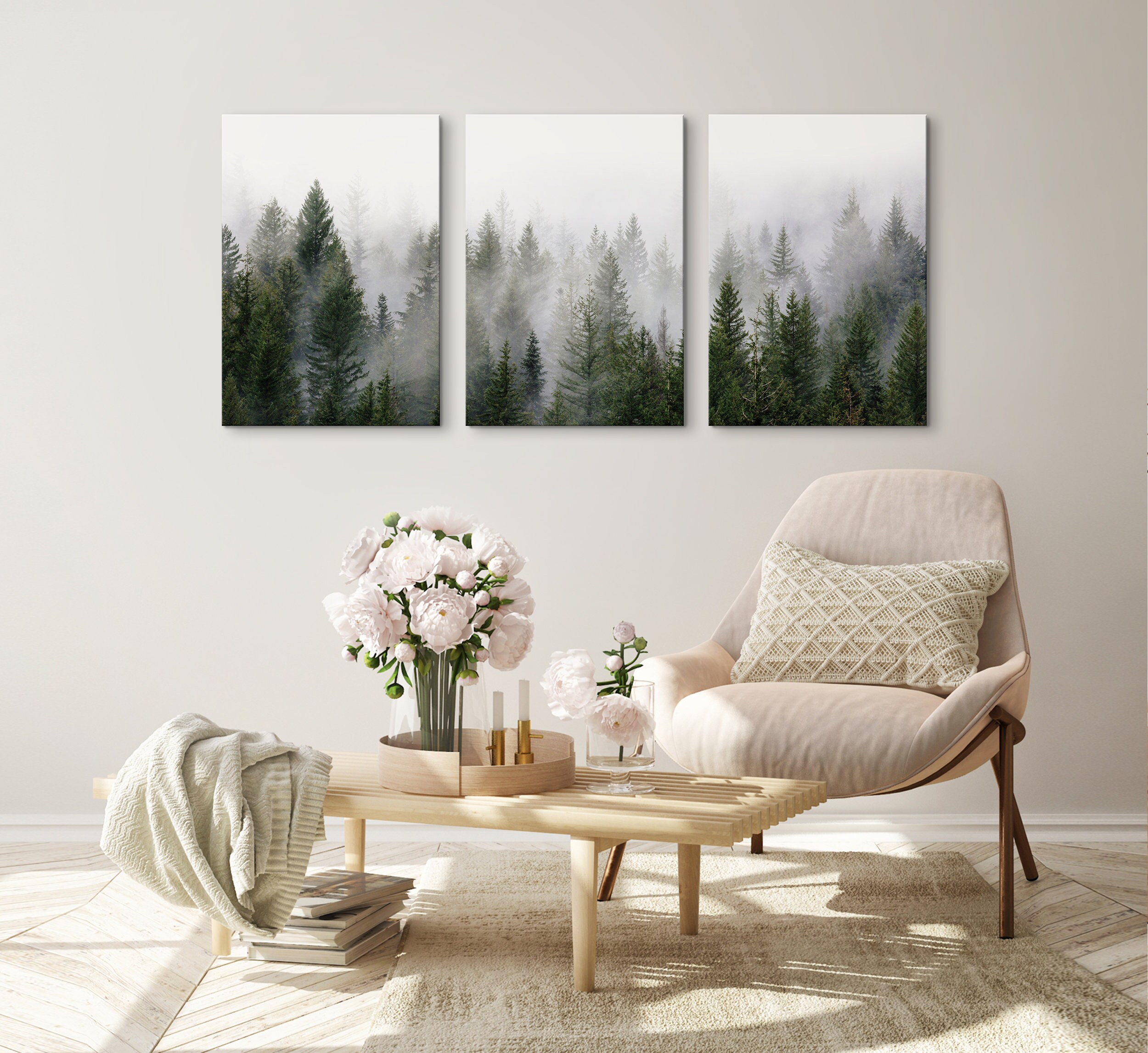 Foggy Forest Prints Set of 3: Misty Pine Tree Giclee Posters - Etsy