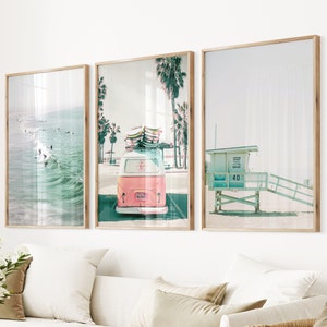 Beach Print Set of 3 California Boho Surf Surfer Waves Print Retro Van Print Lifeguard Photo Modern Tropical Set Girls Room Coastal Poster