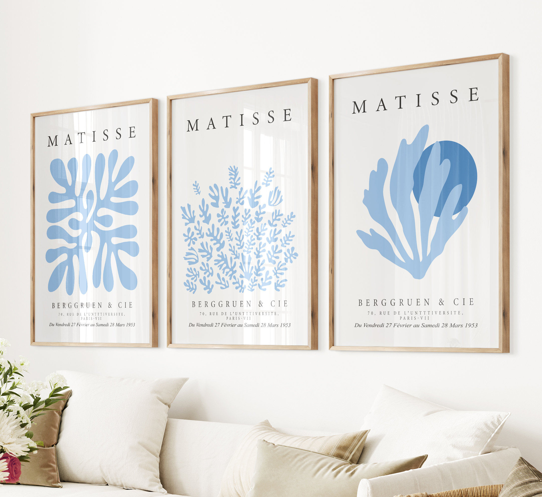 Set of 3 Blue Matisse Print, Above Bed Wall Decor, Trendy Posters Art ...